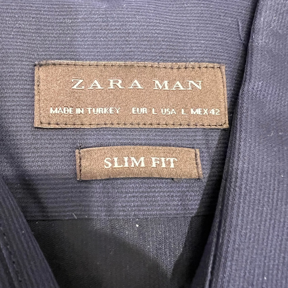 NWT Zara Dark Blue Dress Shirt slim fit size L - Picture 4 of 4